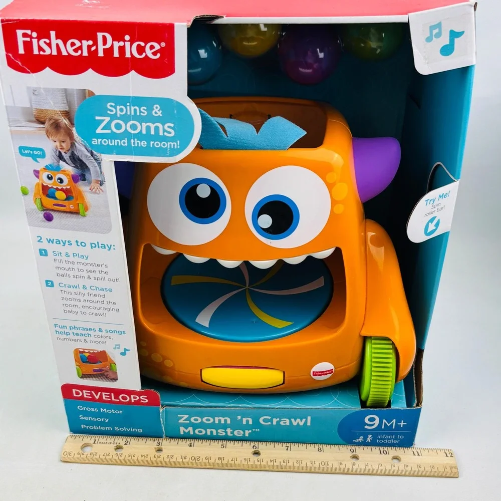 Fisher Price Zoom n Crawl Monster Baby Toy‎ Musical Ball Spinner Songs Sounds